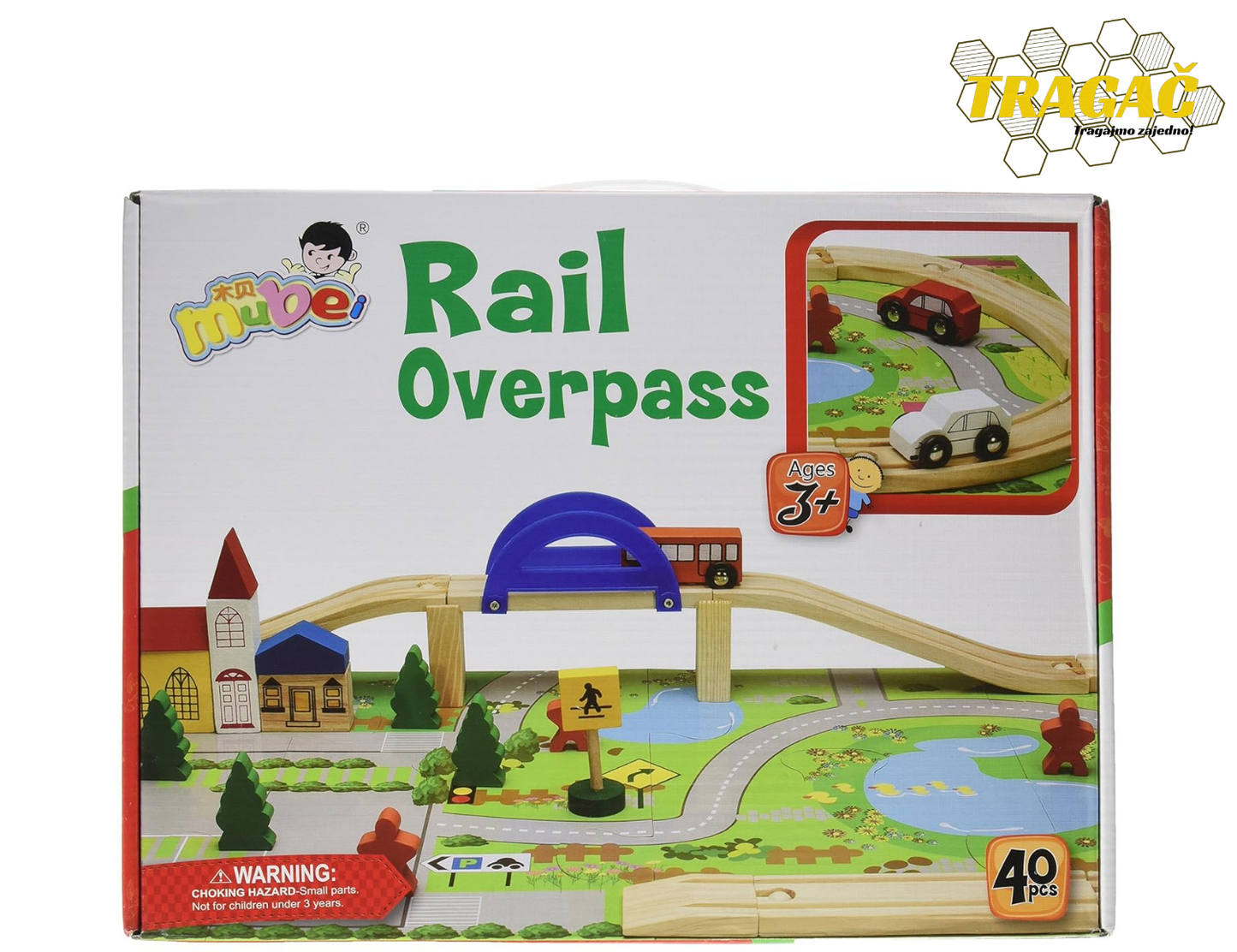 Igracka drveni grad za decu - Rail Overpass - 40 delova